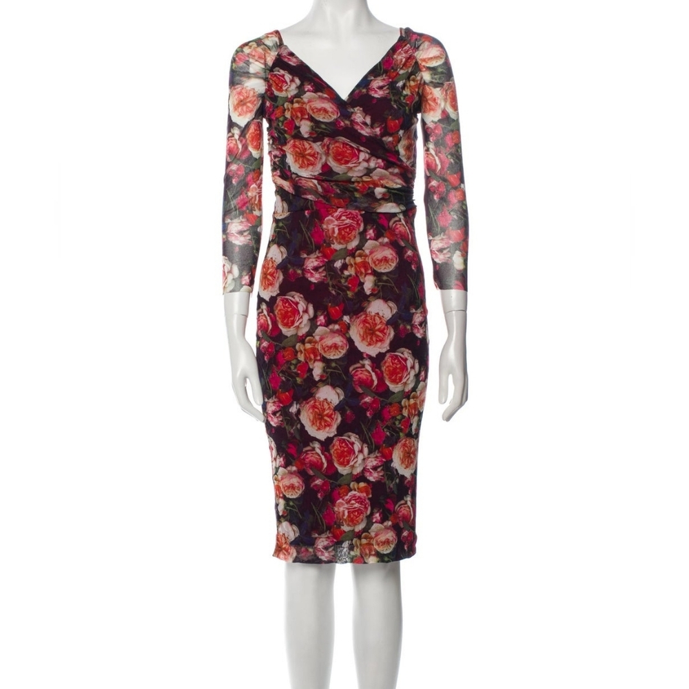 Jean Paul Gaultier Fuzzi Floral Print V-Neck Knee-Length Dress NWT
